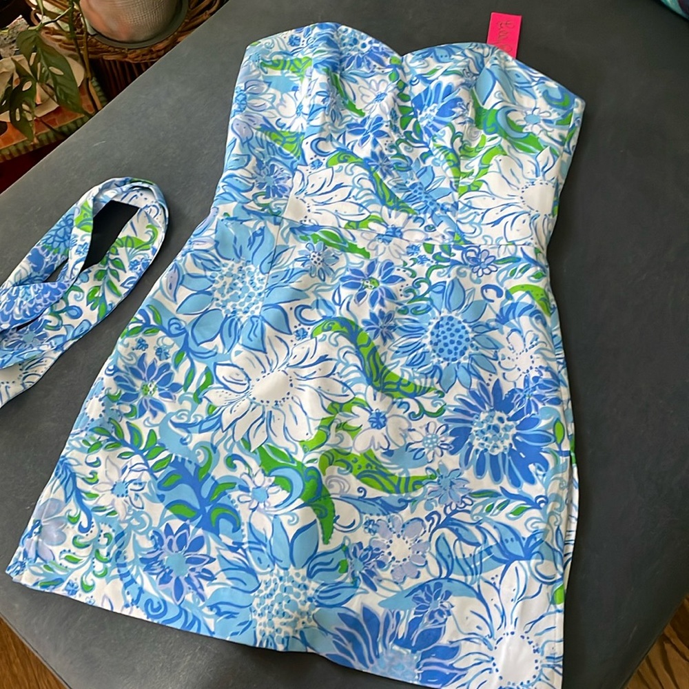 SEXY SWEET! NWT strapless Lilly Pulitzer blue and white floral dress LADYLIKE 4